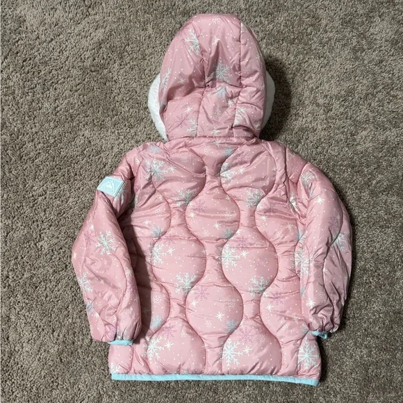 Snozu Pink Snowflake Puffer Jacket with Fur Hood - Picture 5 of 5